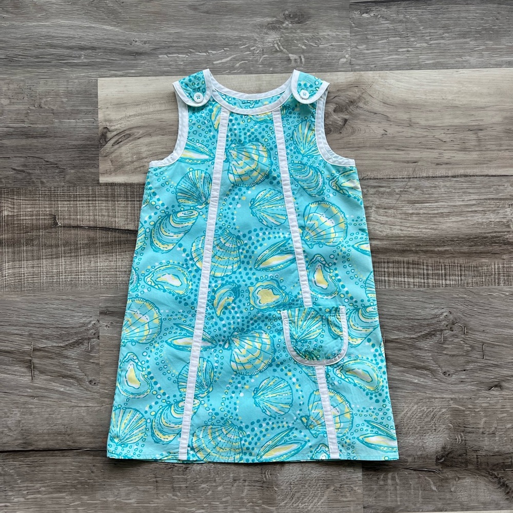 Lilly Pulitzer Little Lilly Jumper Shift Dress Teal Clam Print Size 6